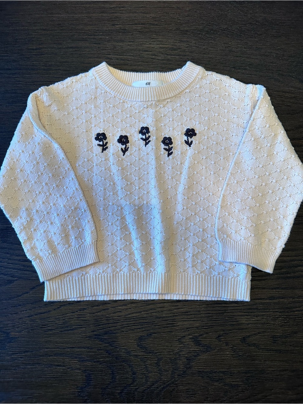 H&M Cream Crewneck Sweater with Navy Floral Detail